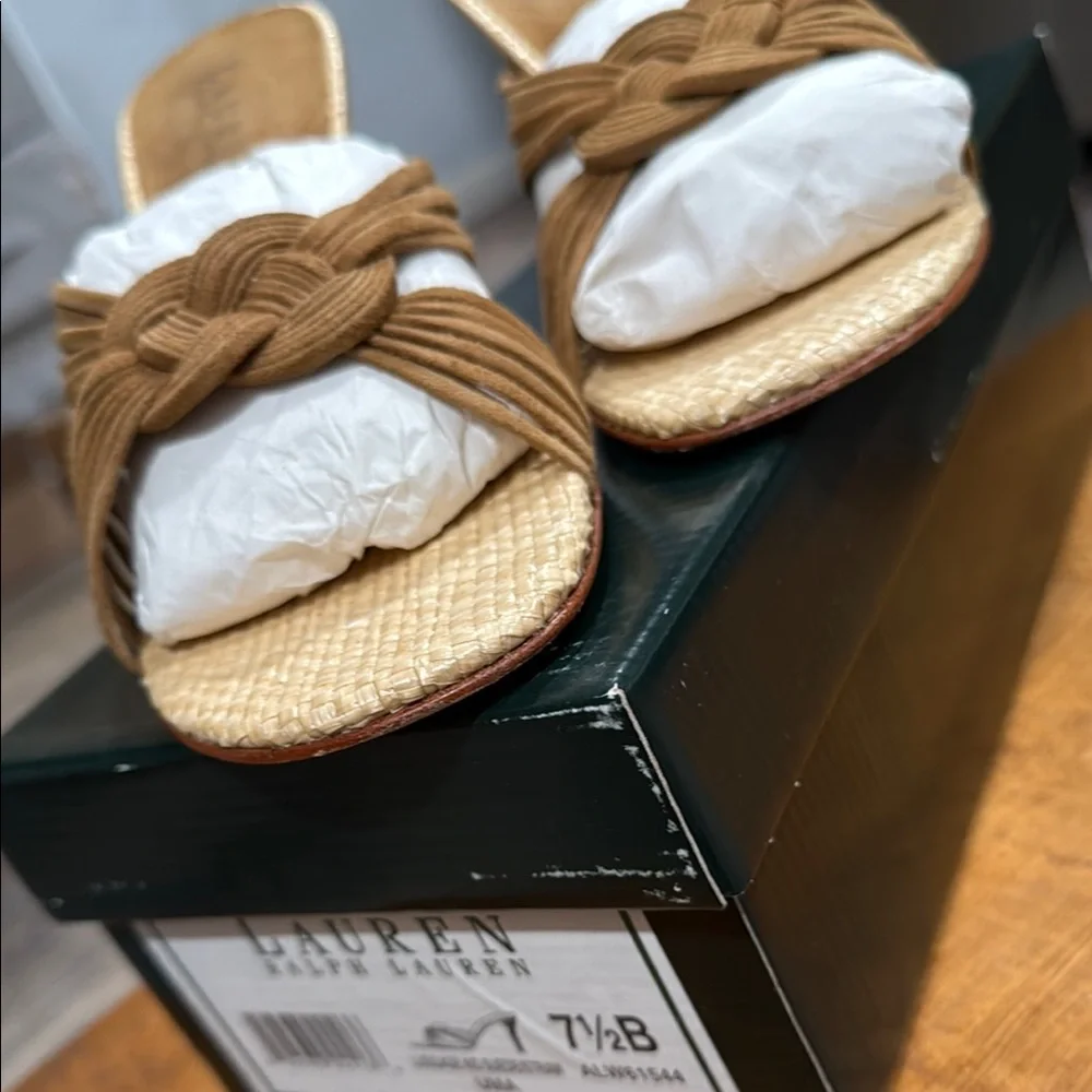 Lauren Ralph Lauren Tan Luggage Kid Suede/Straw Uma Kitten Heels